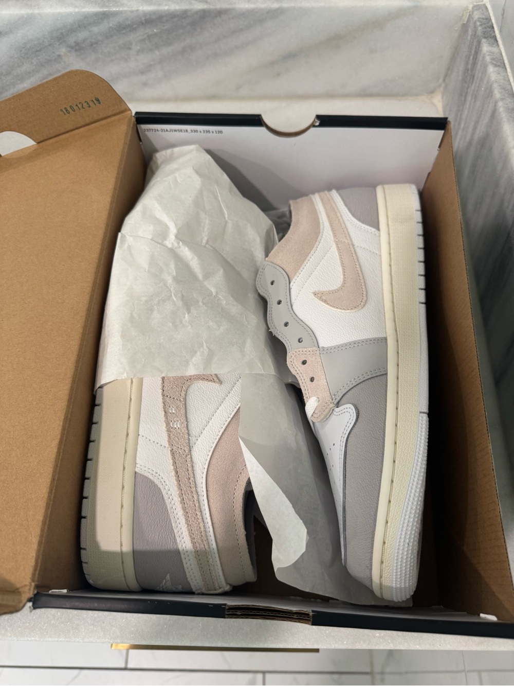 Low-Top Nike Sneaker in White, Light Gray & Blush